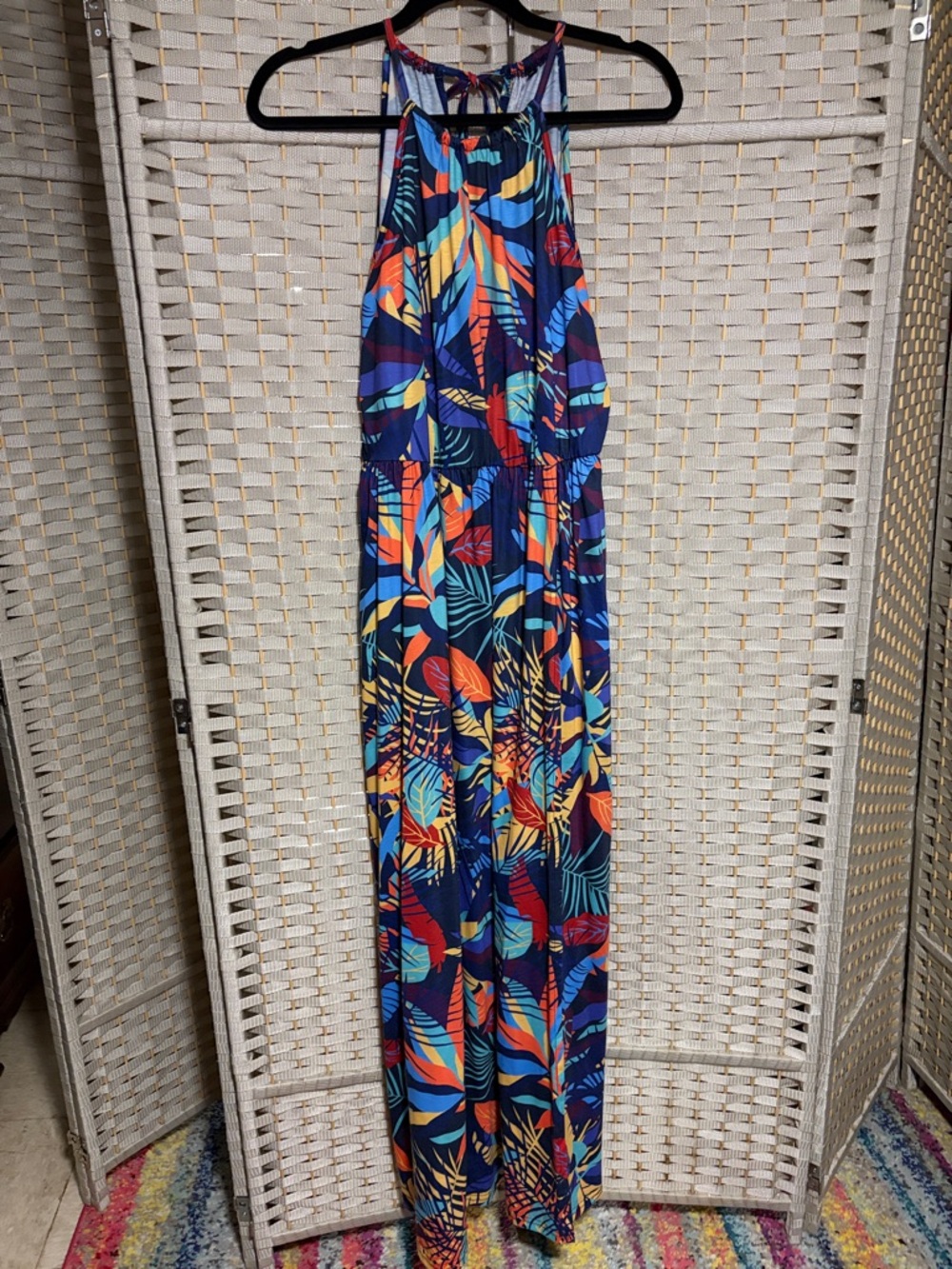 Amazon Women's Maxi Dress Navy Blue Multi Tropical Print